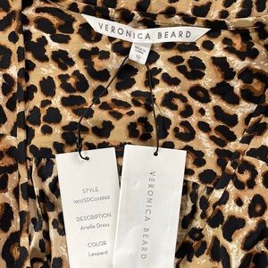 Veronica Beard Silk Crepe Arielle Dress Leopard Print V-Neck Ruched Front Sz 10